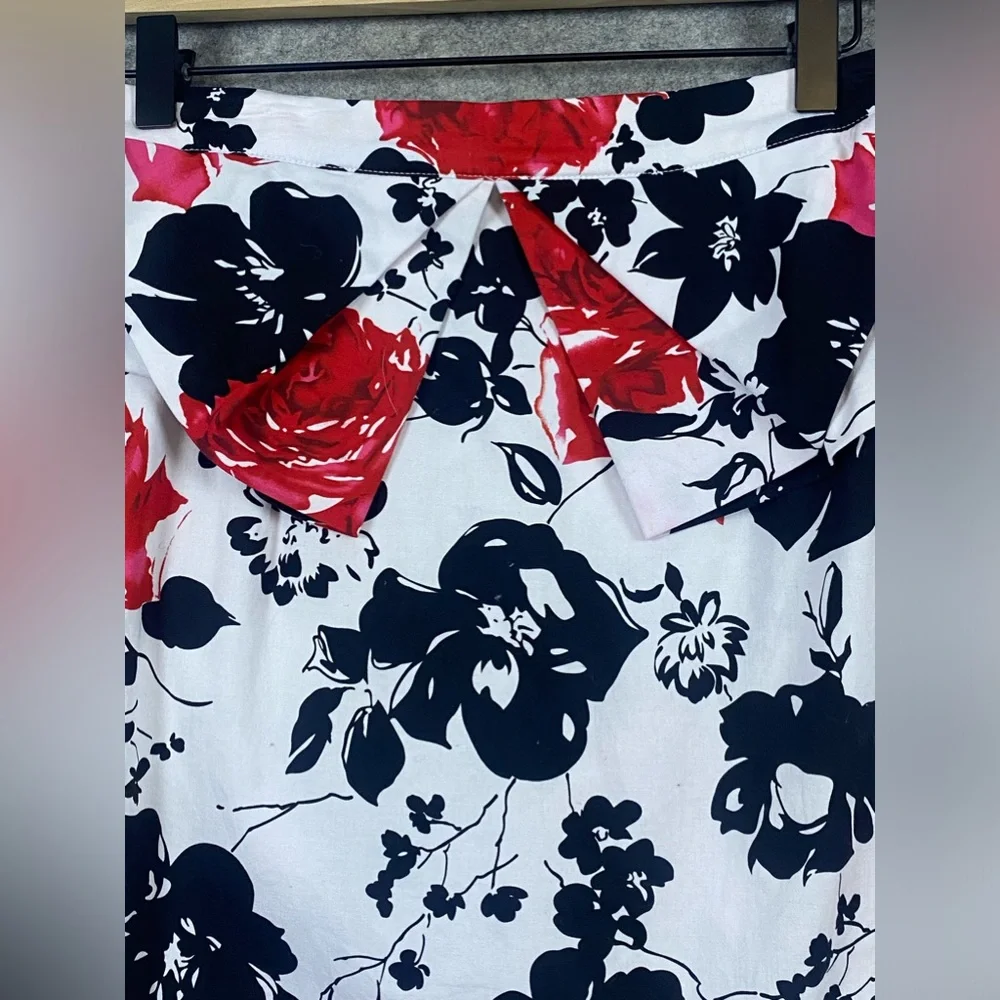 Grace Karin Pencil Skirt‎ Size Large Red Black White Floral Rose Ruffle Detail